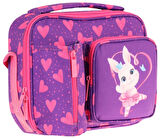 Kaukko Kız Çocuk, Mor Pembe, Kalpli Tavşan Desenli Isı Yalıtımlı Üç Bölmeli (Matara Cepli) Okul Beslenme Çantası L7246