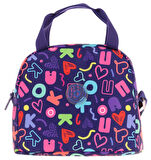 Kaukko Kız Çocuklarına Özel Lacivert Kalp ve Kaukko Baskılı Beslenme Çantası (Isı Yalıtımlı) (K9057)