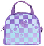 Kaukko Kız Çocuklarına Özel Mor Mavi Papatya ve Dama Baskılı Beslenme Çantası (Isı Yalıtımlı) (K9060)