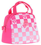 Kaukko Kız Çocuklarına Özel Pembe Mavi Dama Baskılı Beslenme Çantası (Isı Yalıtımlı) (K9063)