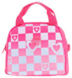 Kaukko Kız Çocuklarına Özel Pembe Mavi Dama Baskılı Beslenme Çantası (Isı Yalıtımlı) (K9063)