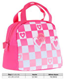 Kaukko Kız Çocuklarına Özel Pembe Mavi Dama Baskılı Beslenme Çantası (Isı Yalıtımlı) (K9063)