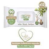 Baby Turco Doğadan Yenidoğan Alkolsüz-Parfümsüz 12 x 90 Yaprak 12 Paket Islak Mendil