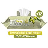 Baby Turco Zeytinyağlı Alkolsüz 12 x 90 Yaprak 12 Paket Islak Mendil