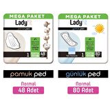 Lady Fit Normal Hijyenik Ped 48 Adet + Günlük Ped Mega Normal 80 Adet