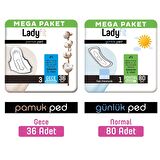 Lady Fit Normal Hijyenik Ped 36 Adet + Günlük Ped Mega Normal 80 Adet