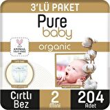 Pure Baby Organic 2 Numara Mini 204'lü Cırtlı Bez