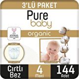 Pure Baby Organic 4 Numara Maxi 144'lü Cırtlı Bez
