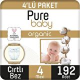Pure Baby Organic 4 Numara Maxi 192'li Cırtlı Bez