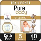 Pure Baby Organic 5 Numara Junior 40'lı Cırtlı Bez