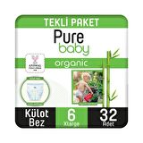 Pure Baby Organik Bambu Özlü Külot Bez Tekli Paket 6 Numara Xlarge 32 Adet