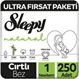 Sleepy Natural 1 Numara Yenidoğan 250'li Cırtlı Bez