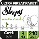 Sleepy Natural 3 Numara Midi 210'lı Cırtlı Bez