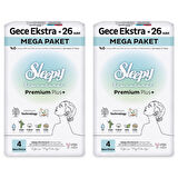 Sleepy Bio Natural Premium Plus Hijyenik Ped Mega Paket Gece Extra 26x2 (52 Adet) 