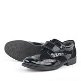 Siyah Rugan Cırtlı Klasik Erkek Çocuk Abiye Ayakkabı