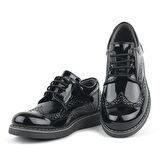 Hidra Siyah Rugan Bağcıklı Klasik Erkek Çocuk Okul Ayakkabı