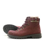Griffon Hakiki Deri Kürklü Bordo Fermuarlı Unisex Bot