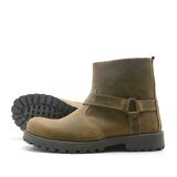 Chiron Hakiki Deri Kum Rengi Fermuarlı Kürklü Bot