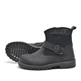 Hakiki Deri Siyah Fermuarlı Kız Erkek Çocuk Bot Çizme