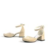 Krem Süet Kalın Topuklu Kız Çocuk Topuklu Ayakkabı