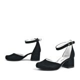 Siyah Süet Kalın Topuklu Kız Çocuk Topuklu Ayakkabı