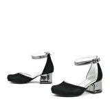 Siyah Platin Kalın Topuklu Kız Çocuk Topuklu Ayakkabı