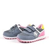 Hakiki Deri Gri Cırtlı Kız Bebek Spor Ayakkabı