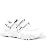Hakiki Deri Beyaz Cırtlı Kız Çocuk Sneaker