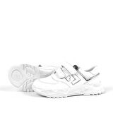 Hakiki Deri Beyaz Cırtlı Kız Çocuk Sneaker