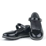 Hakiki Deri Siyah Rugan Kız Çocuk Babet