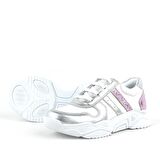 Rakerplus Hakiki Deri Gümüş Pembe Kalın Tabanlı Kız Çocuk Sneakers Ayakkabı