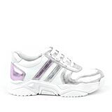 Rakerplus Hakiki Deri Gümüş Pembe Kalın Tabanlı Kız Çocuk Sneakers Ayakkabı