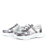 Hakiki Deri Platin Pembe Kalın Taban Kız Çocuk Sneakers Ayakkabı