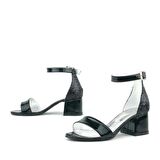 Hapshoe Kids Siyah Rugan Simli Kalın Topuklu Kız Çocuk Abiye Ayakkabı