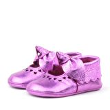 Hapshoe Kids Hakiki Deri Fuşya Fiyonklu Lastikli Bebek Patik