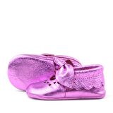 Hapshoe Kids Hakiki Deri Fuşya Fiyonklu Lastikli Bebek Patik