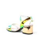 Hologram Bakır-Yeşil Kalın Topuklu Kız Çocuk Abiye Ayakkabı