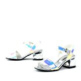 Hologram Gümüş-Pembe Kalın Topuklu Kız Çocuk Abiye Ayakkabı