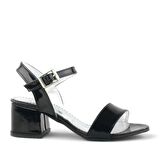 Siyah Rugan Kalın Topuklu Kız Çocuk Abiye Ayakkabı