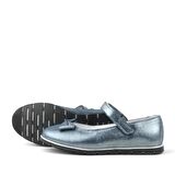 Rakerplus Hakiki Deri Antrasit Lacivert Cırtlı Kız Çocuk Babet