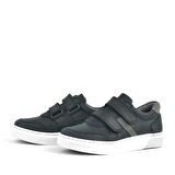 Hakiki Deri Siyah Cırtlı Erkek Çocuk Sneaker