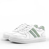 Hakiki Deri Beyaz Bağcıklı Fermuarlı Çocuk Sneaker