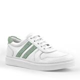 Hakiki Deri Beyaz Bağcıklı Fermuarlı Çocuk Sneaker