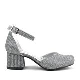 Platin Simli Kalın Topuklu Kız Çocuk Topuklu Ayakkabı