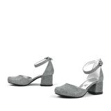 Platin Simli Kalın Topuklu Kız Çocuk Topuklu Ayakkabı