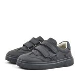 Hakiki Deri Siyah Cırtlı Çocuk Sneaker Spor Ayakkabı