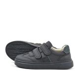 Hakiki Deri Siyah Cırtlı Çocuk Sneaker Spor Ayakkabı