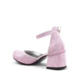 Pembe Simli Kalın Topuklu Kız Çocuk Topuklu Ayakkabı