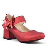 Kırmızı Işıltılı Kelebekli Kız Çocuk Topuklu Ayakkabı