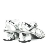 Gümüş Gri Rugan Taşlı Kalın Kız Çocuk Abiye Topuklu Ayakkabı